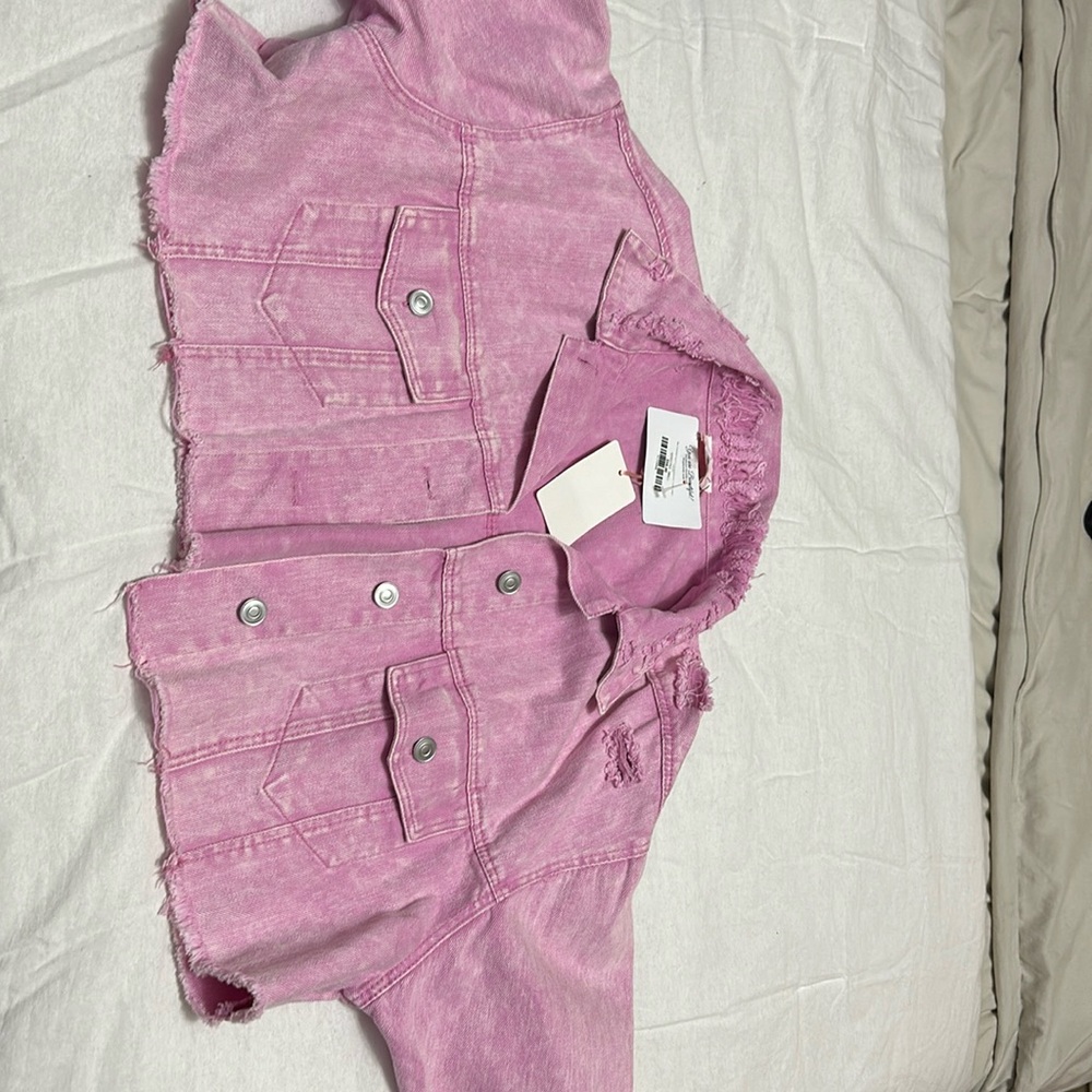 Oversized crop pink jean jacket